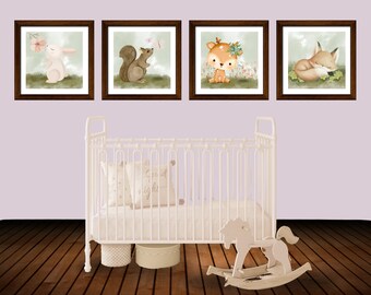 Set di 4 decorazioni murali con animali della foresta per ragazze