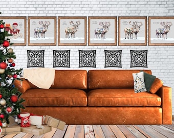 Set di quadri da appendere alla parete con slitta di Babbo Natale e renne Babbo Natale sta arrivando in città