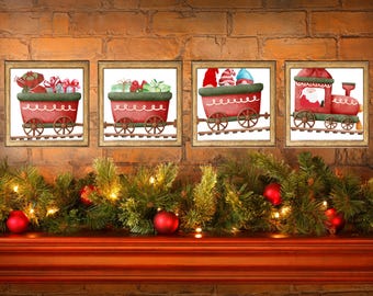 Set di 4 treni natalizi di Babbo Natale