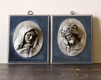 Deco Jesus & Mary wall plaques
