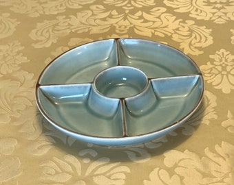 MCM Nancy China Pottery divided relish tray, appetizer hors d'ouvres serving dish, mint green & brown