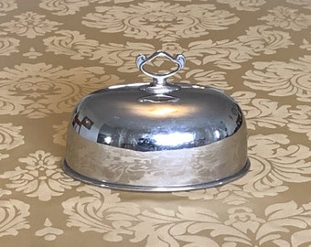 Vintage oval silverplate dome food lid, fancy butler serving or warming cover