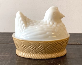 Avon milk glass hen on nest