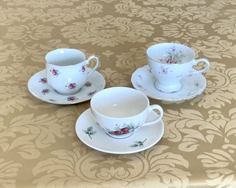 Vintage tea cup & saucer CHOICE, vintage porcelain teacup, Meito Rose Lane, FTD roses or Syracuse Carefree Wayside