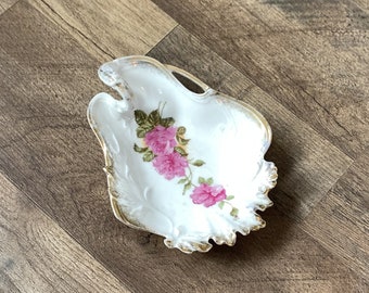 Decorative porcelain trinket dish with pink roses