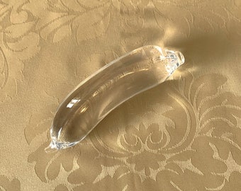 Steuben Glass banana, signed vintage collectible crystal fruit art sculpture or paperweight