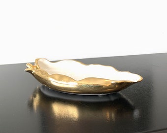 MCM ceramic gold leaf shaped dish, vintage catch all, relish tray