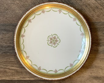 Limoges France dinner plate, Blakeman Henderson pink roses & gold band