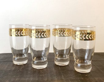 MCM water glasses, set of 4, etched laurel leaf gold band, 8 oz