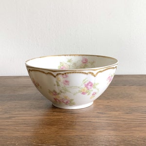 Haviland & Co small bowl, Limoges France, pink yellow roses w/ gold accent trim, chipped rim image 1