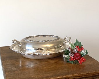 Poole Bristol silverplate double vegetable bowl w/ divided glass insert