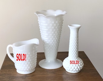 Large milk glass vase hobnail pattern, LAST ONE