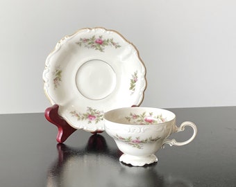 Rosenthal Antoinette demitasse cup & saucer, Pompadour shape, pink moss roses, Selb Germany