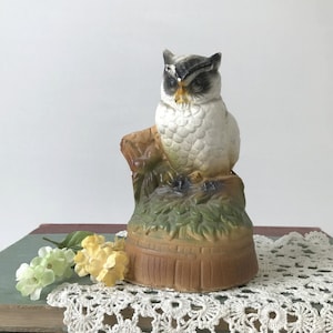 Chalkware owl figurine, woodland home decor, chippy