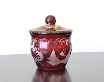 Egermann ruby cut glass covered sugar bowl, vintage Czechoslovakian crystal, Bohemian glassware