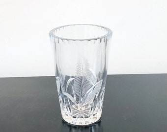 Vintage cut crystal glass vase, fern leaf cross hatch pattern