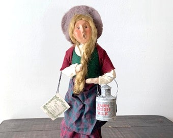 Byers Choice Ltd milkmaid caroler 1997 w/tag & milk can, 13" doll figurine, Cries of London Series