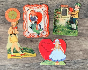 1930's Valentine greeting cards, lot of 4, paper ephemera, mechanical greetings