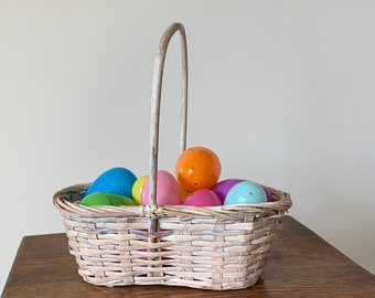 White wicker Easter basket with handle