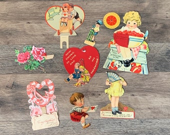Deco Valentine card scraps lot, paper ephemera