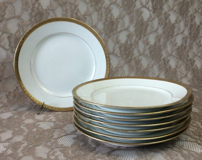 8 Limoges France Salad Plates With Gold Encrusted Clover Rims Etsy