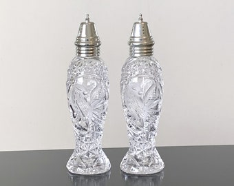 Hofbauer Crystal Byrdes salt & pepper shakers, vintage press cut birds, collectible glassware