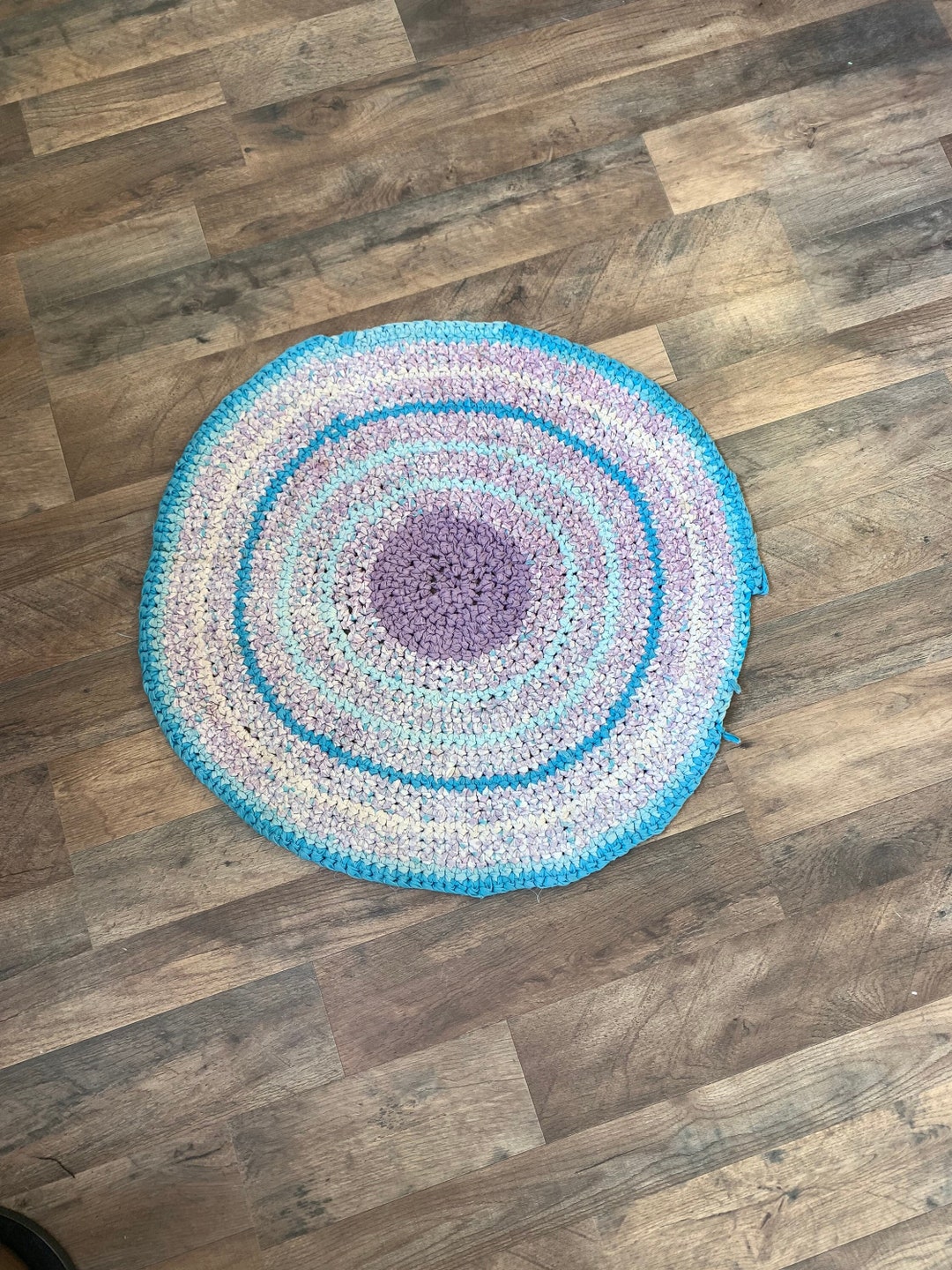 Vintage Hand Braided Rag Rug Blues Purples & Cream Etsy