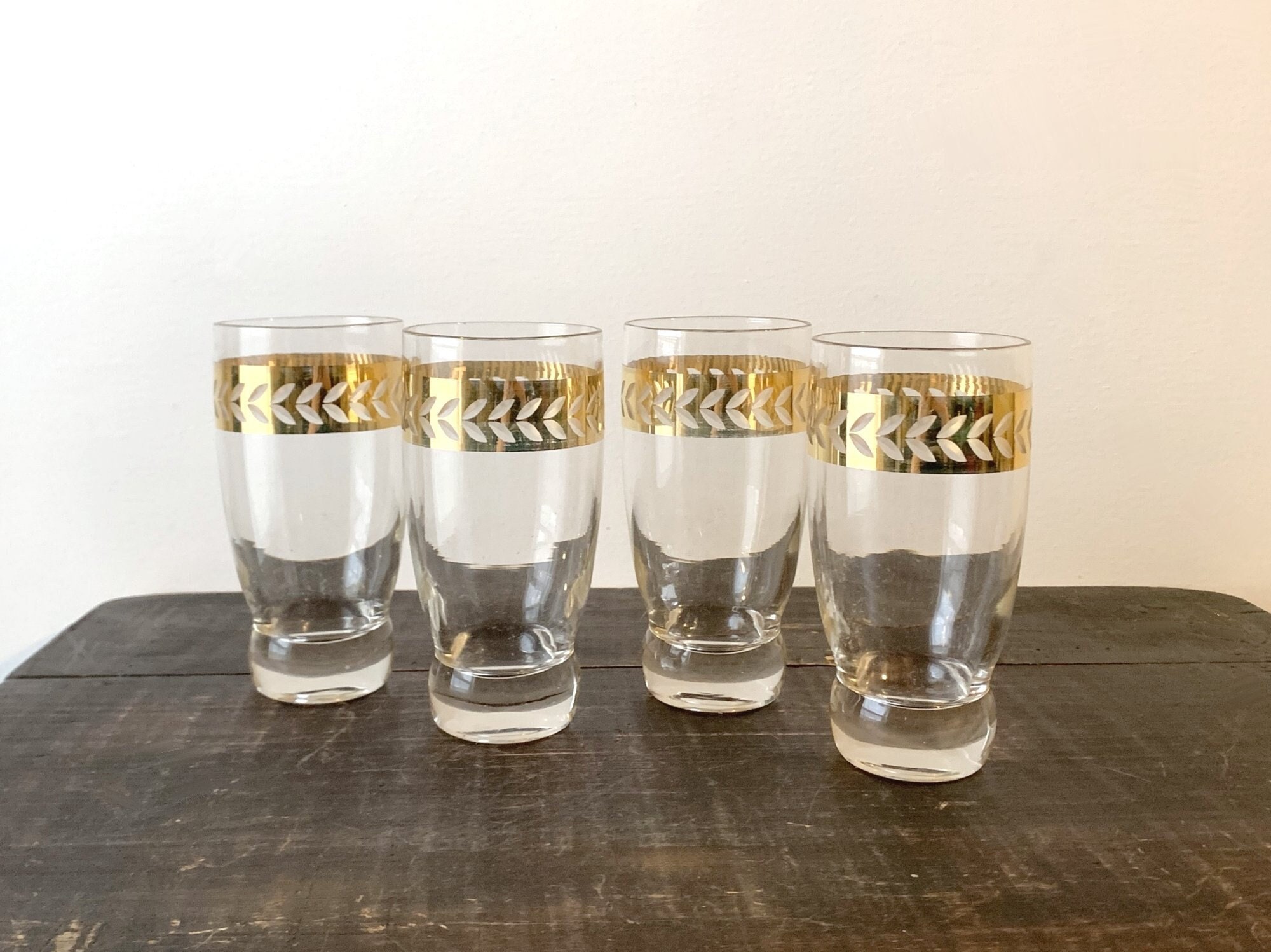Railroad Drinking Glasses, mid-century vintage, set of 8, Mint