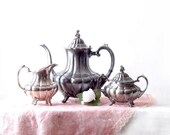 Vintage Reed and Barton Silver Plate Holiday Pattern 3Pc Coffee Set, Coffee Pot, Silverplate Teapot Tea Set