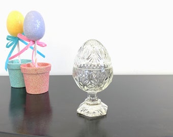 Avon pressed glass egg trinket box, Easter decor