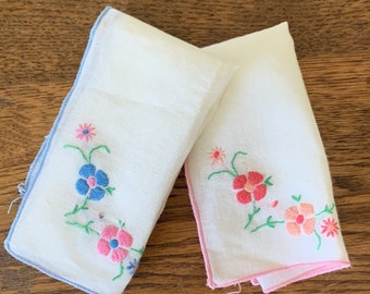 2 Embroidered linen handkerchiefs