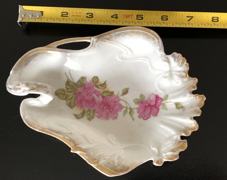 Decorative porcelain trinket dish with pink roses image 6