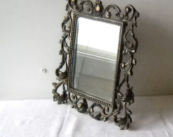 Antique Cast Iron Mirror Bronzed Rococo Frame Victorian Shabby Etsy