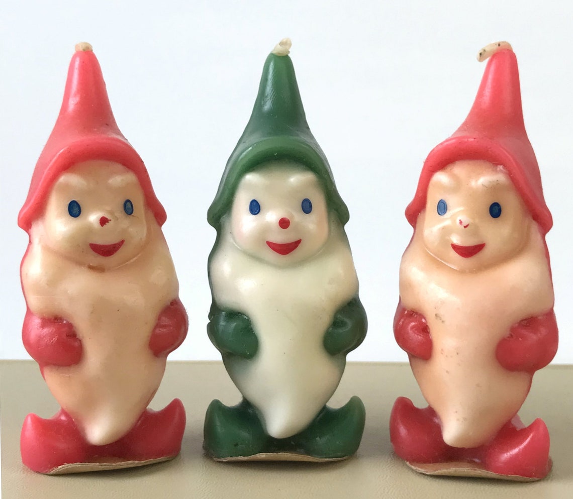 Vintage Gurley elf candles set of 3 gnome Santa elves Etsy