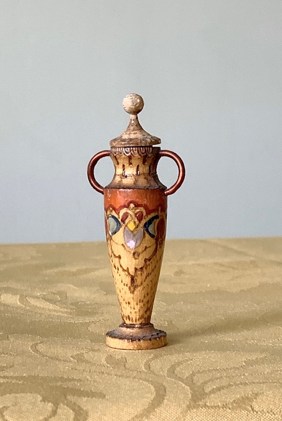 Bulgarian carved wood rose oil perfume bottle, vi… - image 1