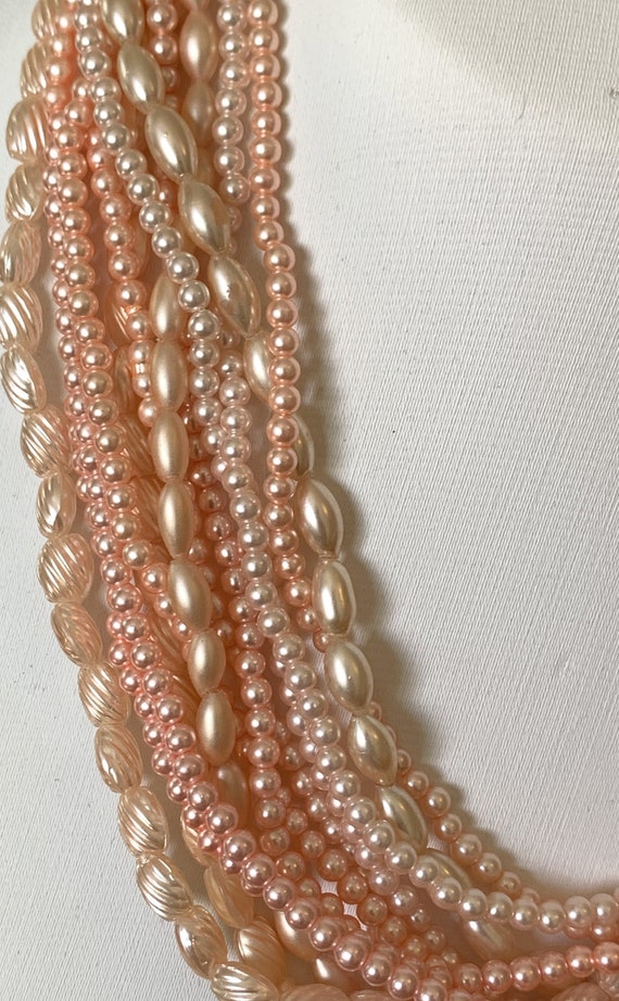 Pink & peach beaded multi-strand necklace, Japan - image 4