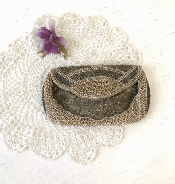 Mid century beaded clutch purse or small evening … - image 1