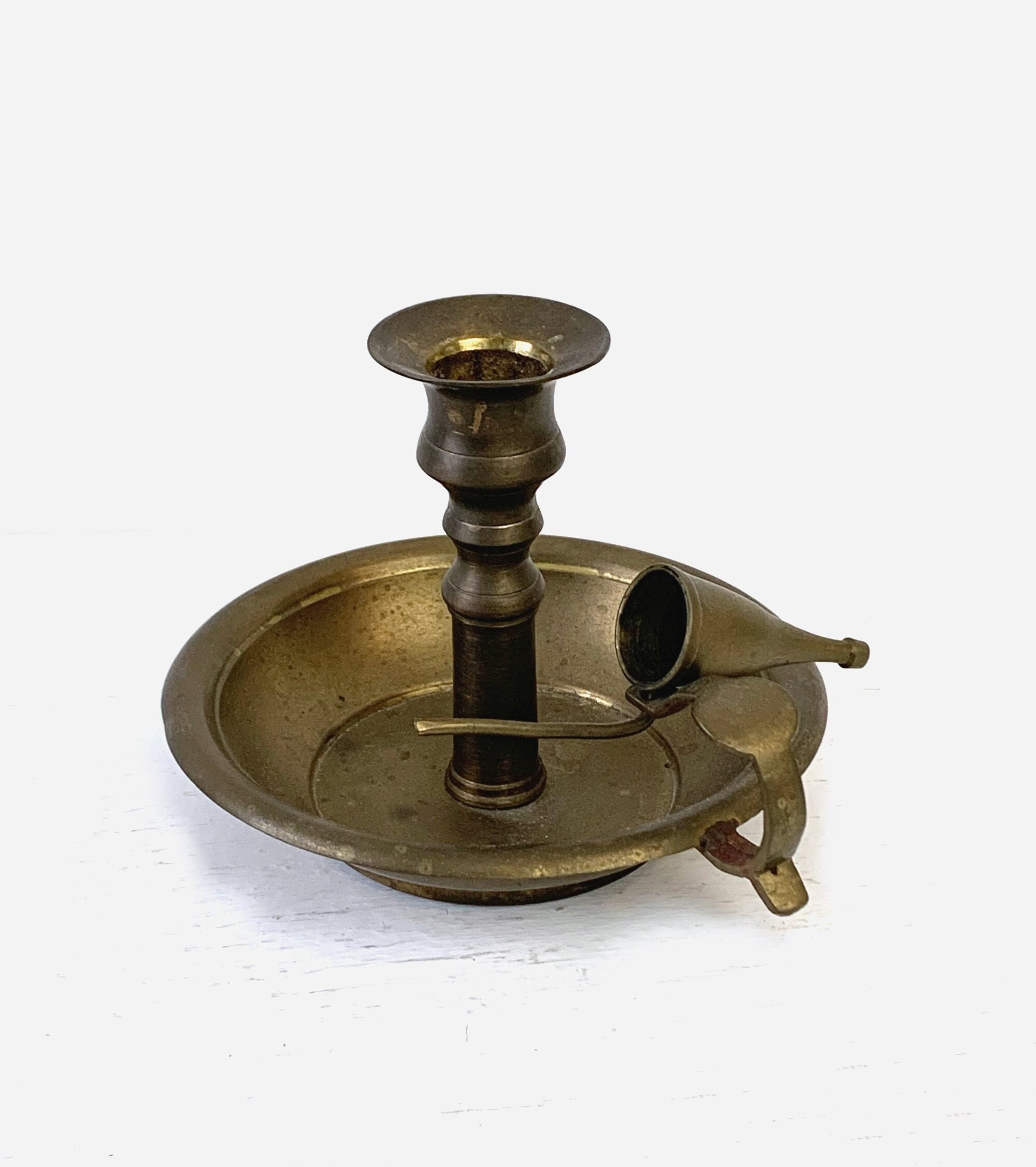 Brass Chamberstick With Snuffer, Finger Candle Holder, Vintage