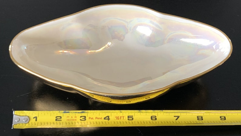 Warranted 22 K Gold iridescent leaf shaped relish tray, vintage catch all, candy bowl, nut dish image 4