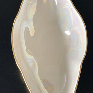 Warranted 22 K Gold iridescent leaf shaped relish tray, vintage catch all, candy bowl, nut dish image 6
