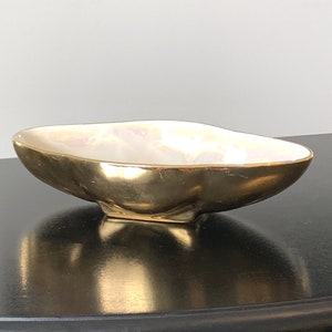 Warranted 22 K Gold iridescent leaf shaped relish tray, vintage catch all, candy bowl, nut dish image 1