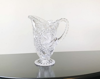 Hofbauer Crystal Byrdes water pitcher, press cut glass bird, vintage collectible kitchen glassware