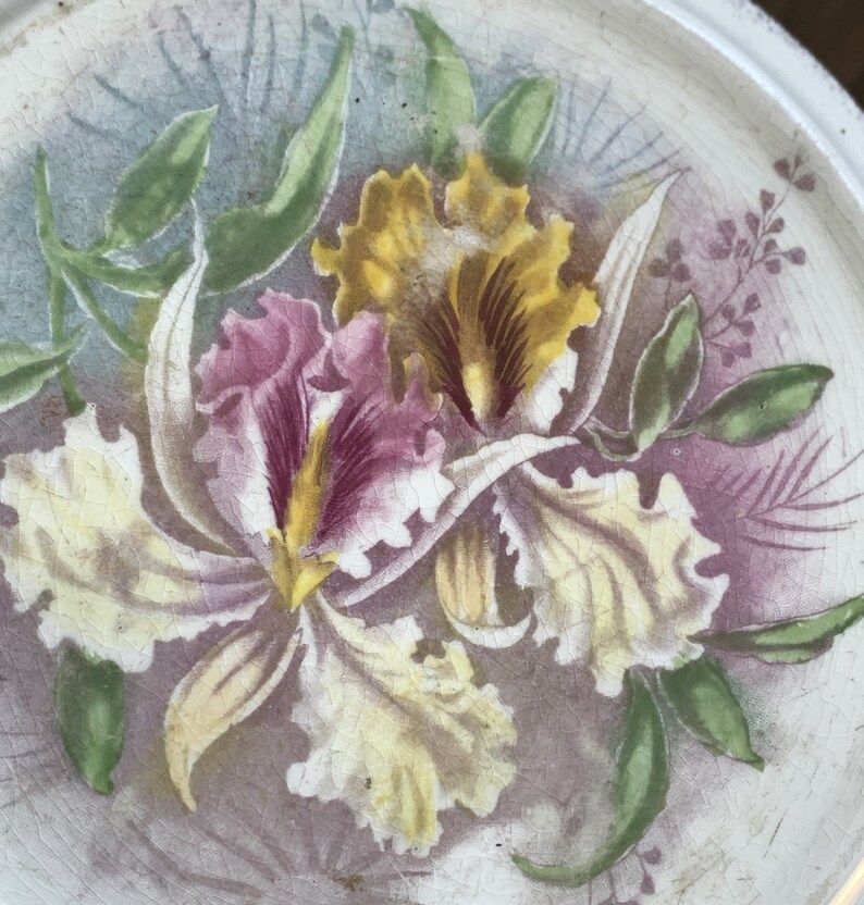Royal Bonn Germany ceramic teapot trivet, Iris pattern image 4