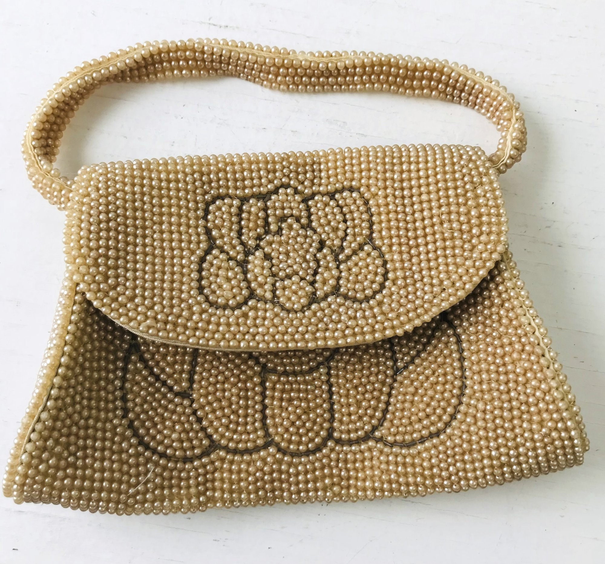 Mid Century pearl beaded purse made in Japan small evening Etsy