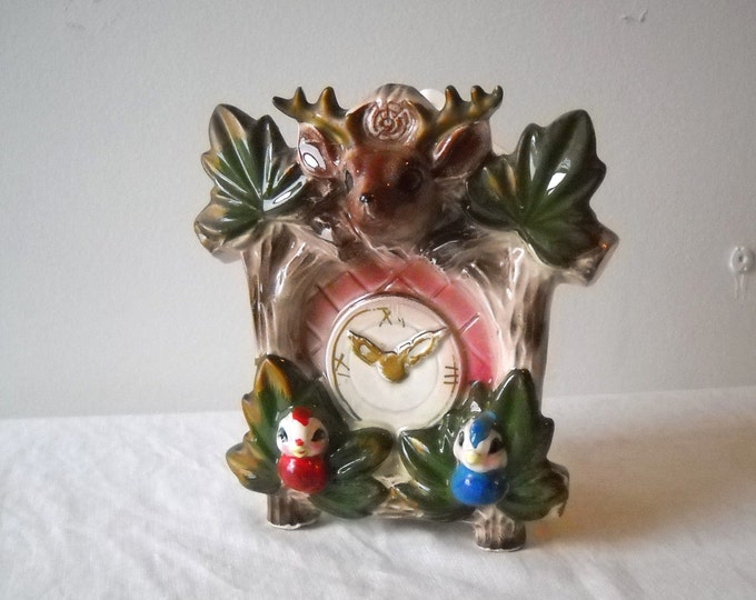 Vintage Ceramic Clock Vase Wall Pocket Deer Birds Leaves Etsy