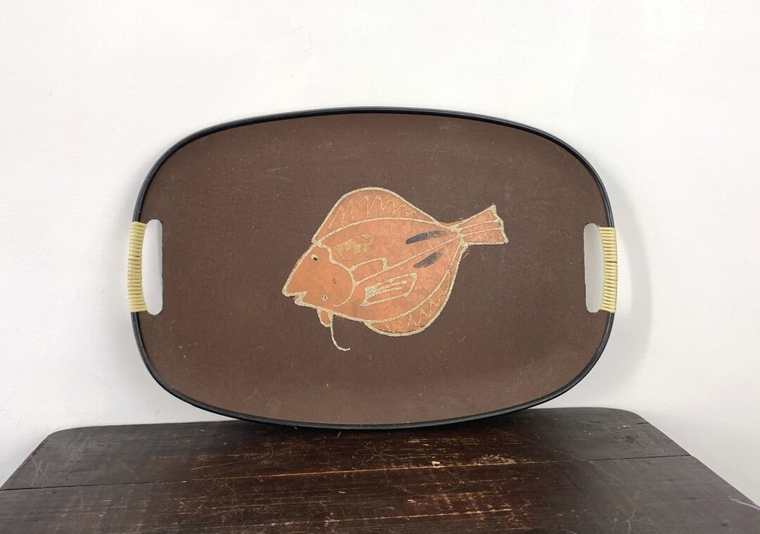 Retro Koi Fish Serving Tray With Vinyl Wrapped Handles Etsy