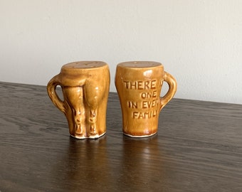 Novelty jackass salt & pepper shakers "There's One In Every Family", donkey butt, gag gift, humorous tableware