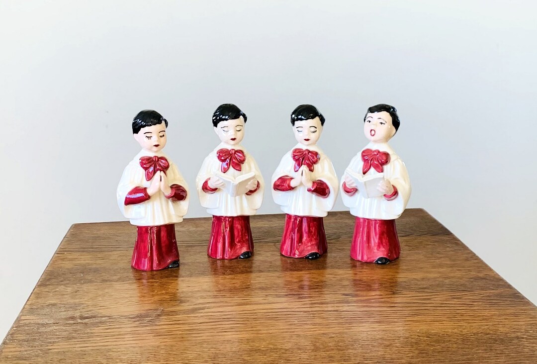 Vintage Holland Mold Altar Choir Boy Figurines W/ Dark Hair, Set of 4