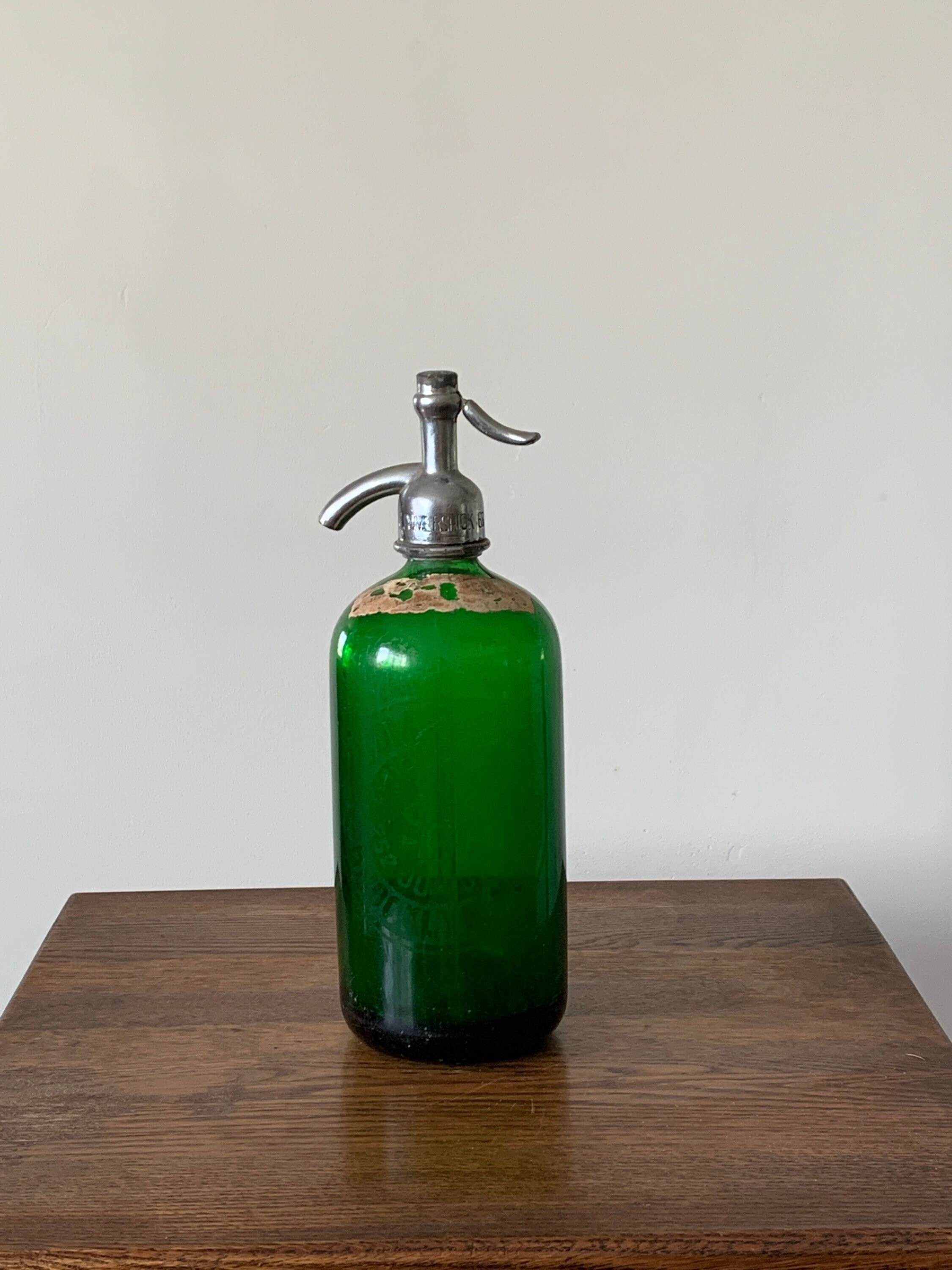 Vintage Soda Siphon, Seltzer Embossed Clear Glass Bottle, Siphon for