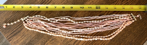 Pink & peach beaded multi-strand necklace, Japan - image 3